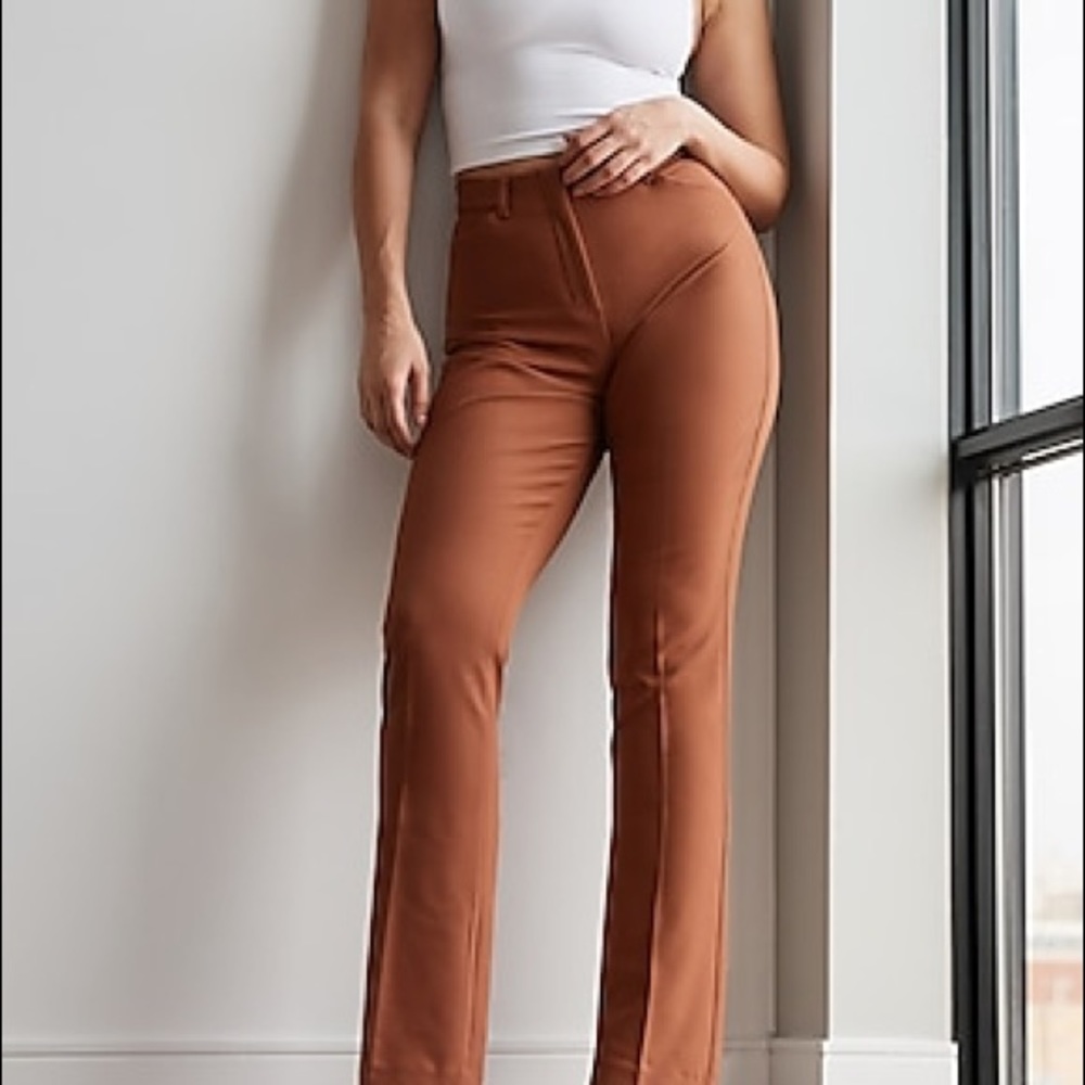 Express High Waisted Supersoft Twill Curvy Bootcut Pant- Burnt Sienna